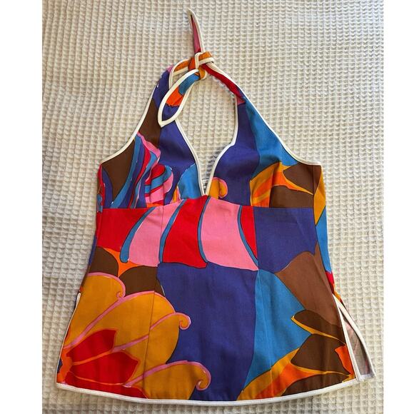 Trina Turk Tops - Trina Turk Multicolor Floral Mid Century Modern Boho Style Retro Halter Size 6